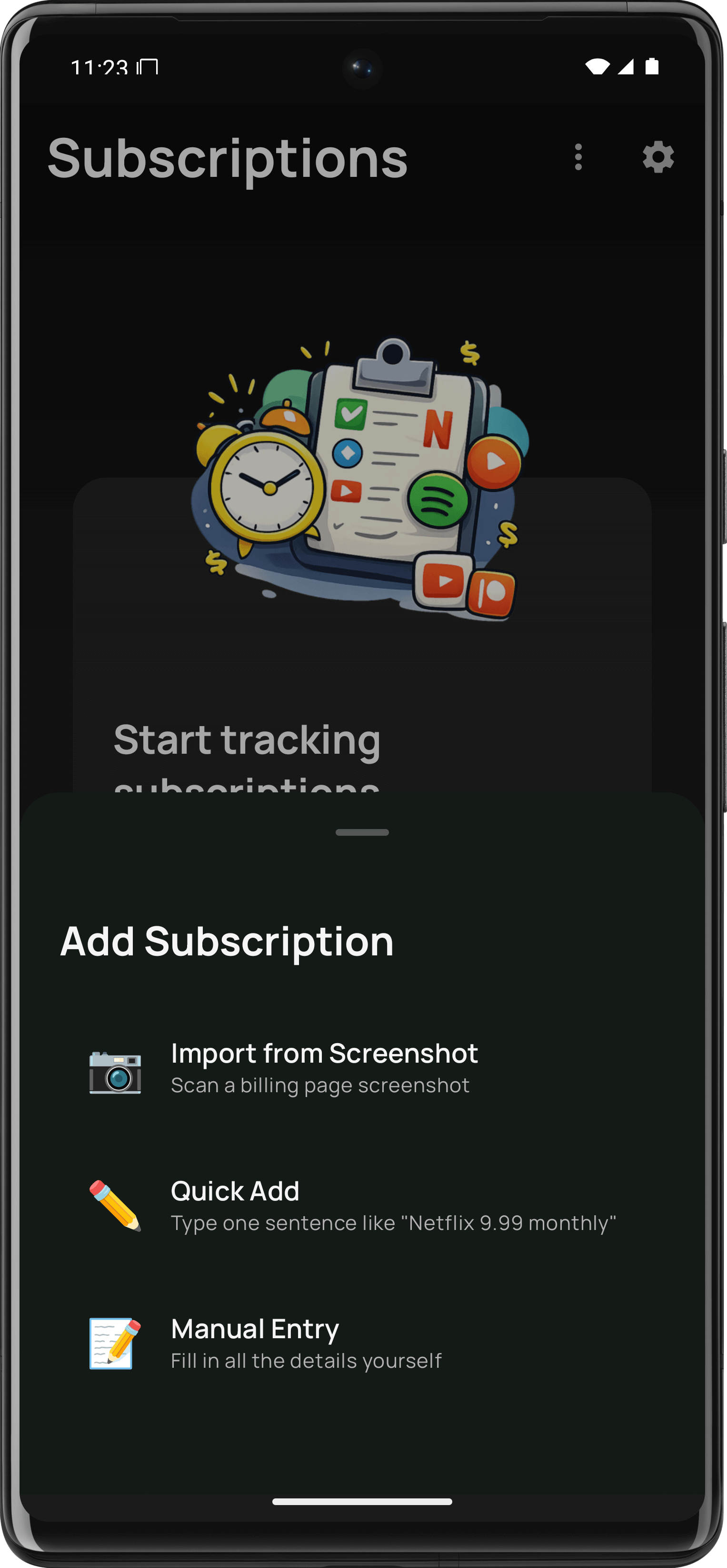 Subscriptions list screen