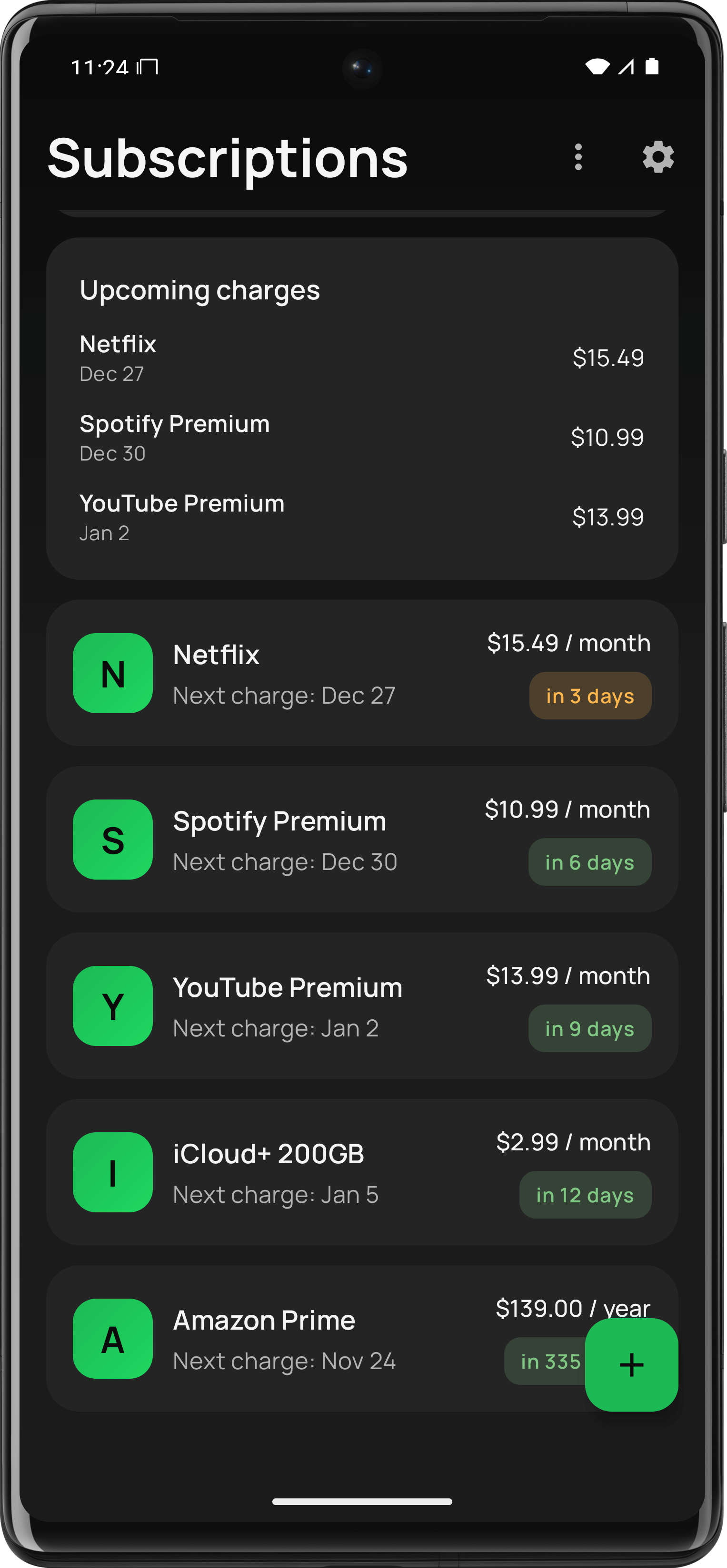 Subscription detail screen
